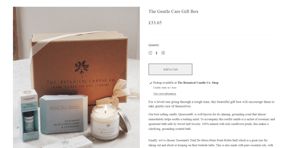 Botanical Candle Co. Shop with its gift set product bundle