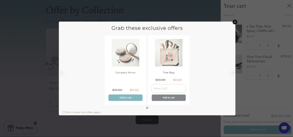 A gift slider pops up and shows gifts customers can grab