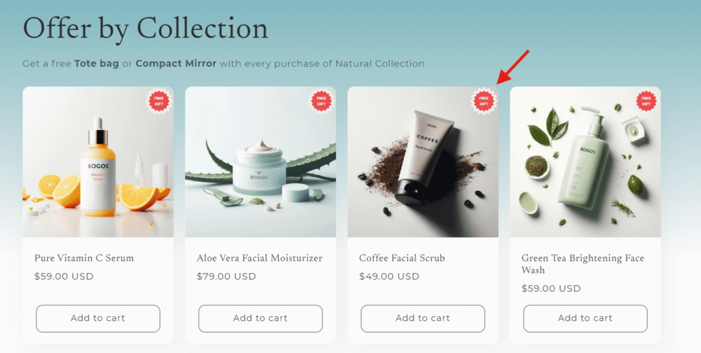 Identify products with gifts in Shopify stores with icons