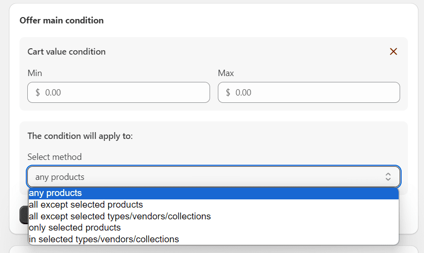 Set cart value requirements to trigger gift offers