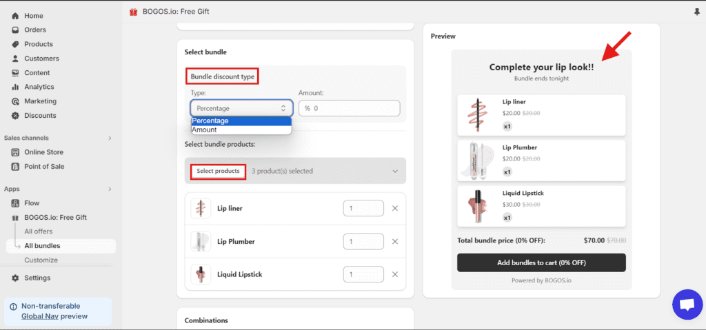 Step 4 select bundle to create a Shopify product bundle with BOGOS