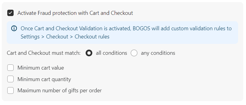 Checkout rules in Fraud Protection setting