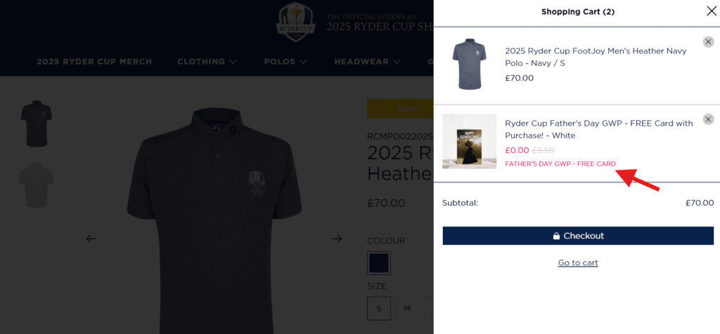 Free card for dad with purchase of Ryder Cup Merch