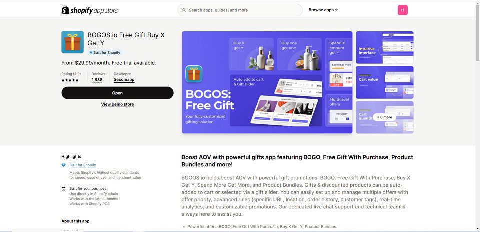 BOGOS.io: Free Gift & Buy X Get Y