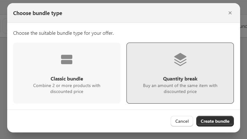 Choose quantity breaks bundle type