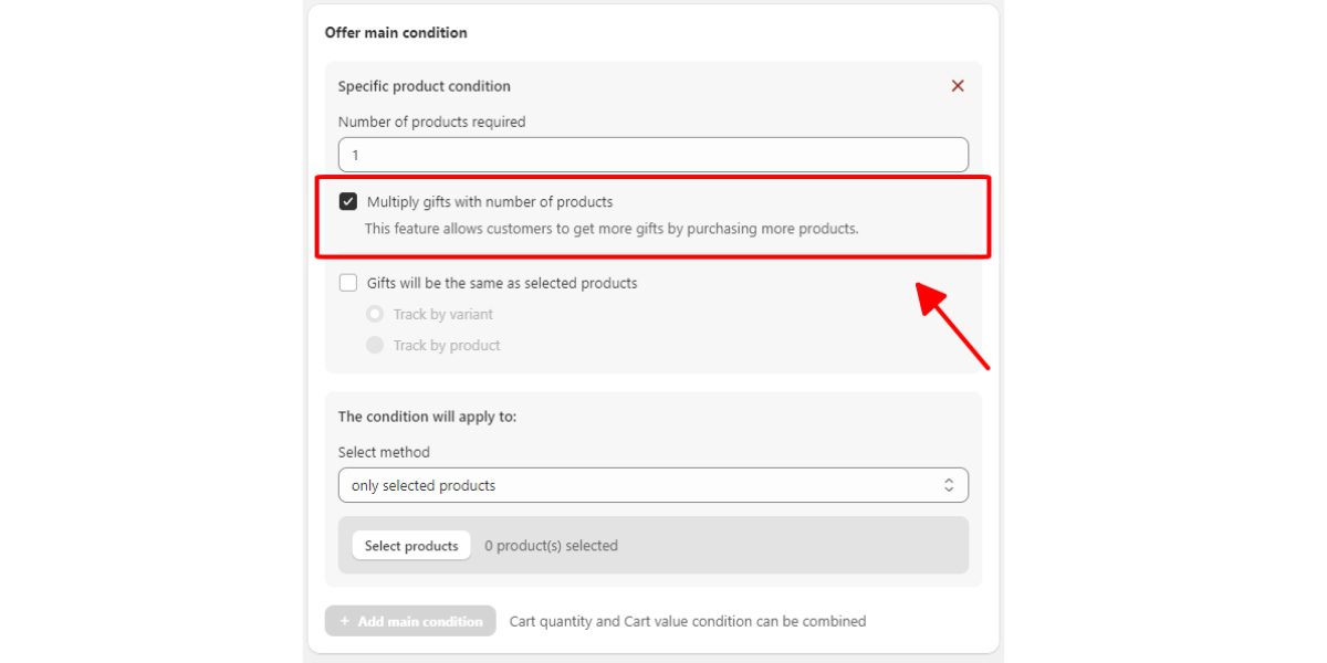 Multiply gifts with the number of products