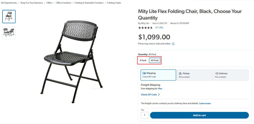 Sam's Club Shopify quantity discounts example