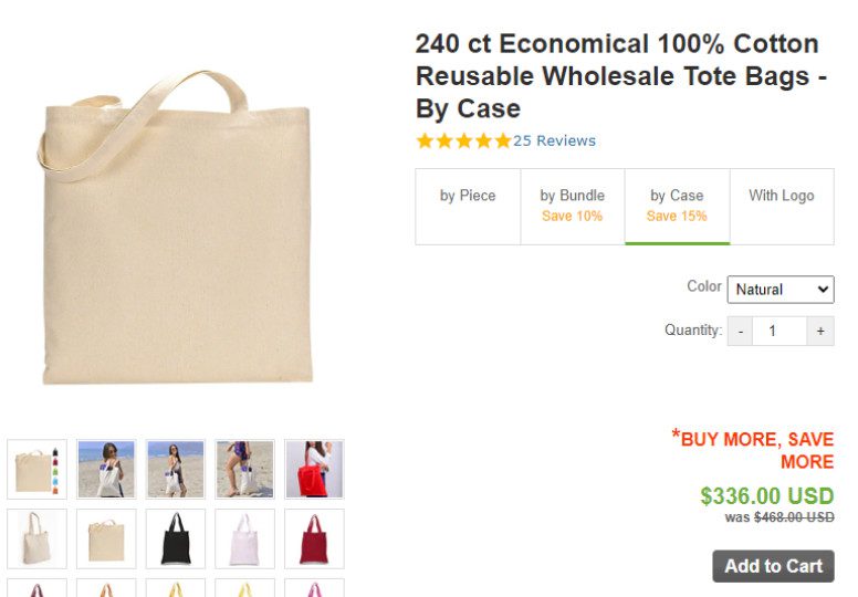 Tote Bag Factory quantity discounts example