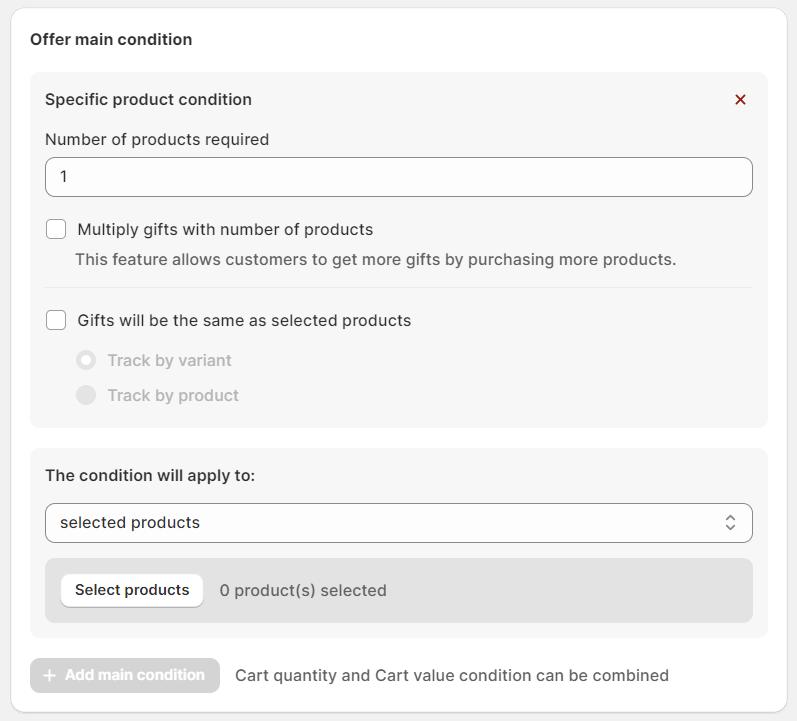 Set offer main conditions
