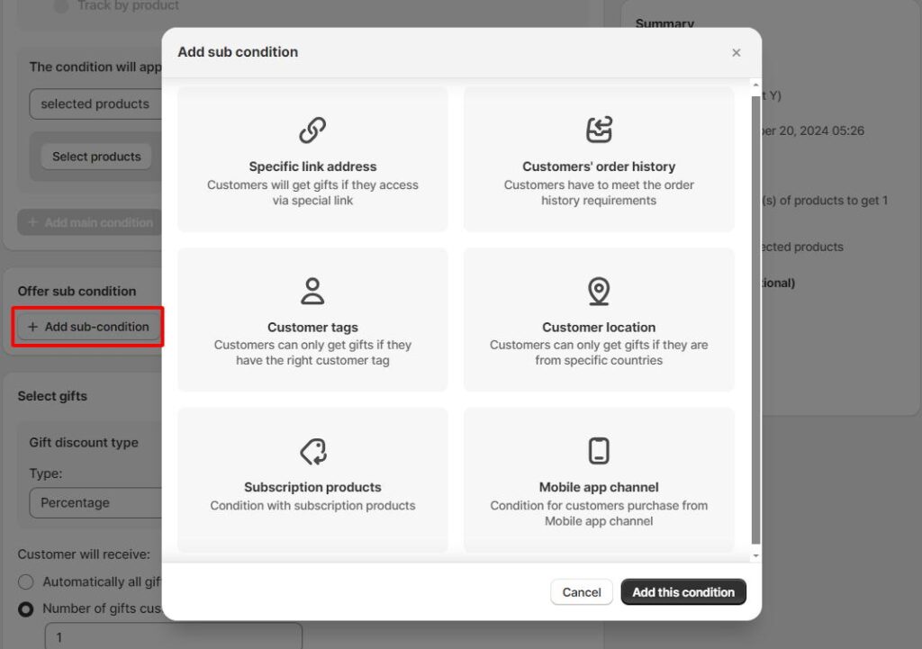 Set offer sub-conditions
