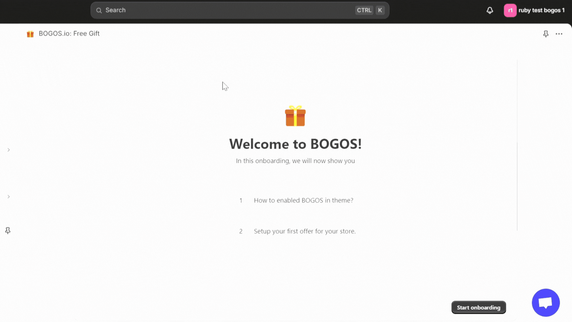 The new onboarding within the BOGOS dashboard