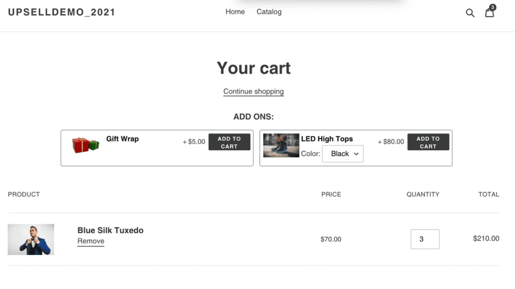 Upselling product add-ons on the cart page