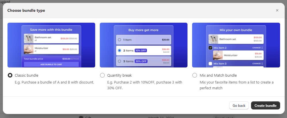 choose mix and match bundle type