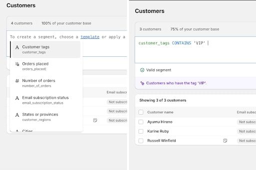 Create new customer segment in Shopify