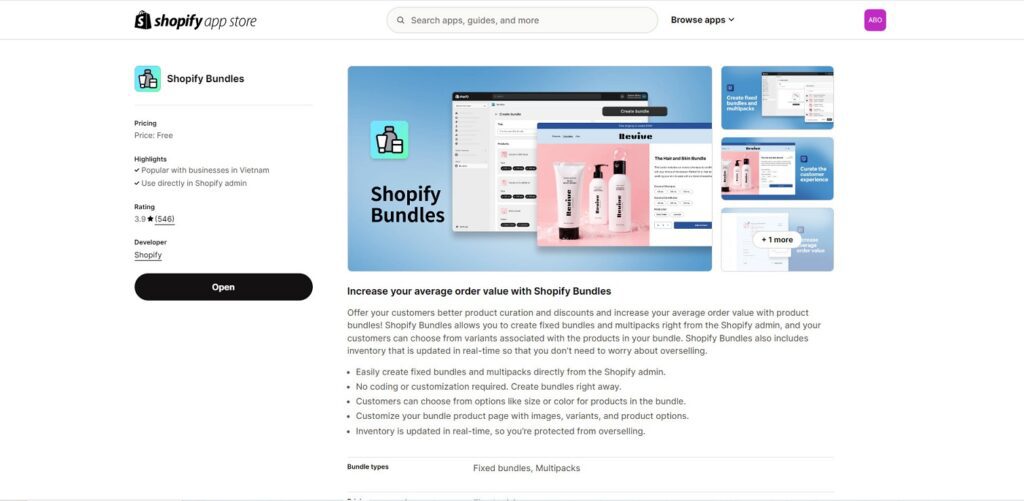 Shopify native bundle app