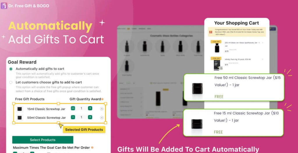 Dr. Free lets you offer free gifts, BOGO deals and track freebie progress