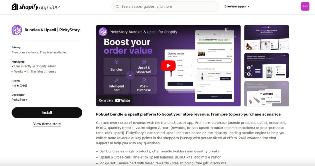 Pickystory Shopify upsell app