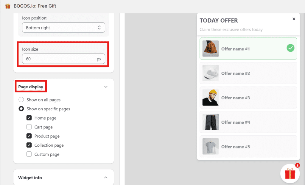 Custom Today Offer icon size & choose which pages it'll display