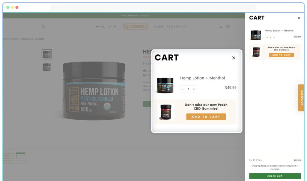 Example of Shopify add-to-cart upsell