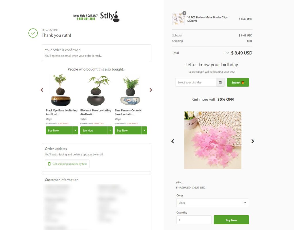 Upselling relevant products using an add-ons section on the Shopify thank you page