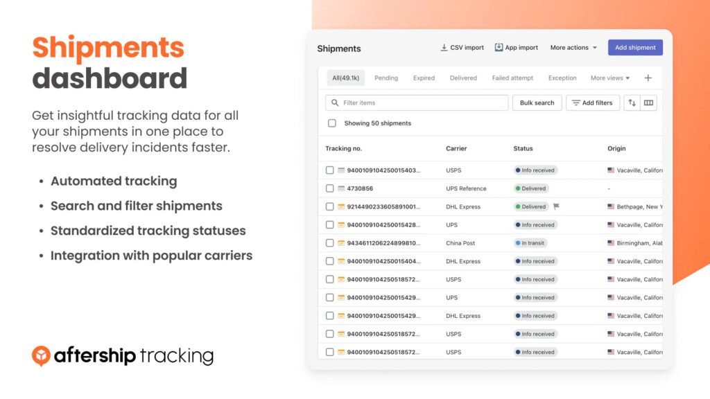 Aftership for order tracking