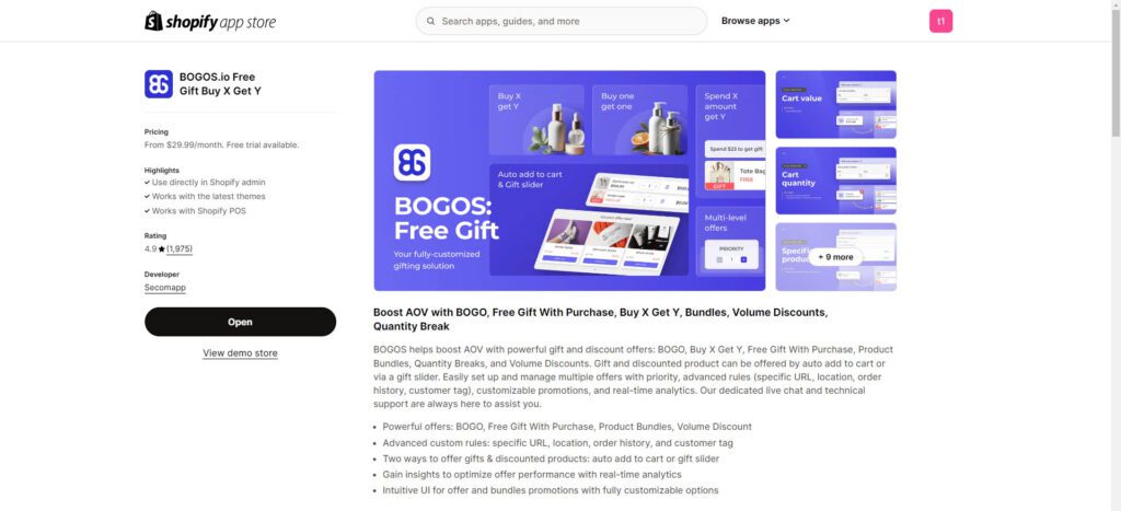 BOGOS Shopify Free Gift app