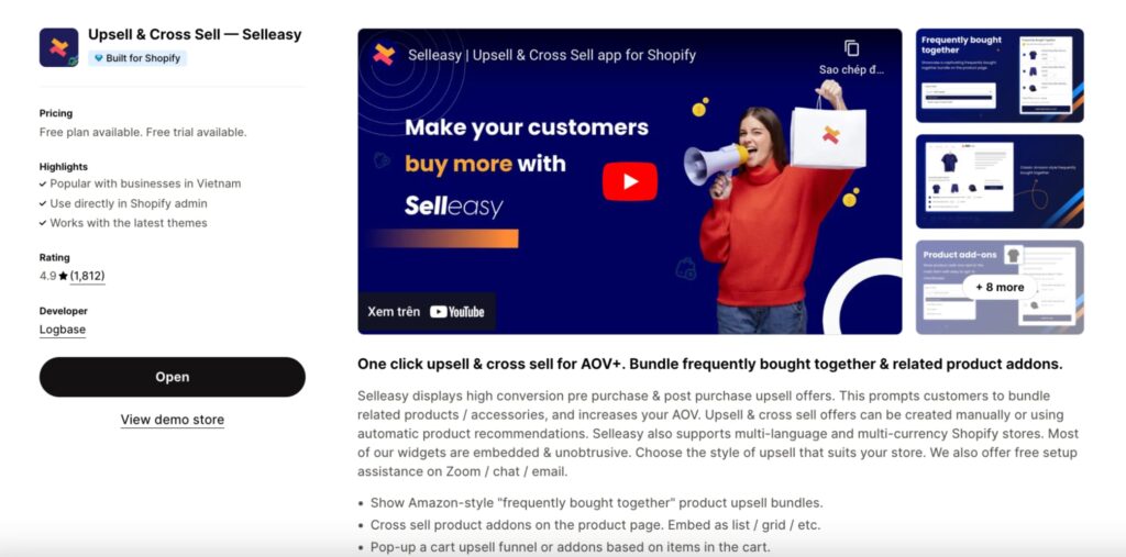 Selleasy upselling Shopify app
