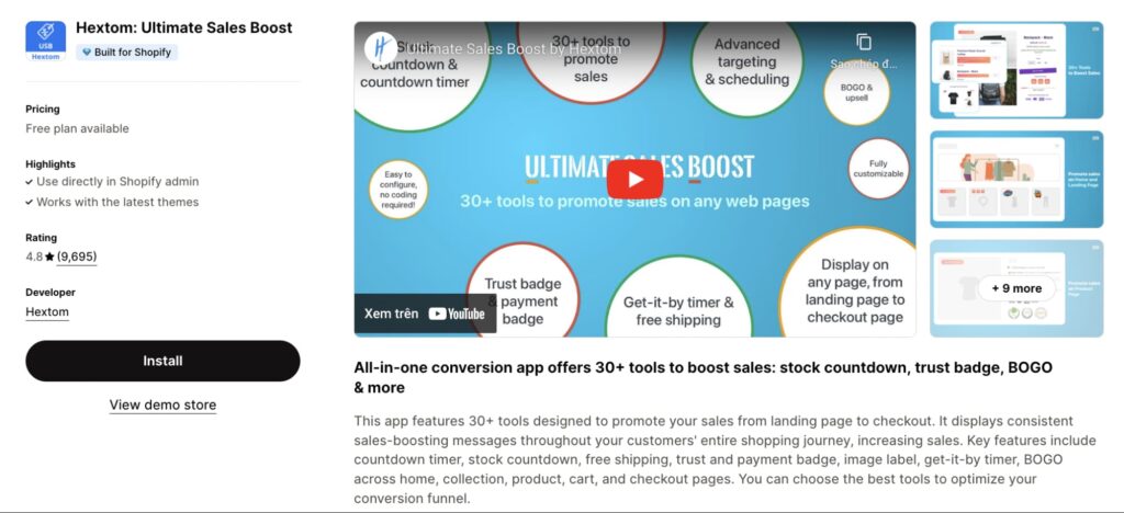 Hextom boosts sales with 30+ tools for web page promotion.