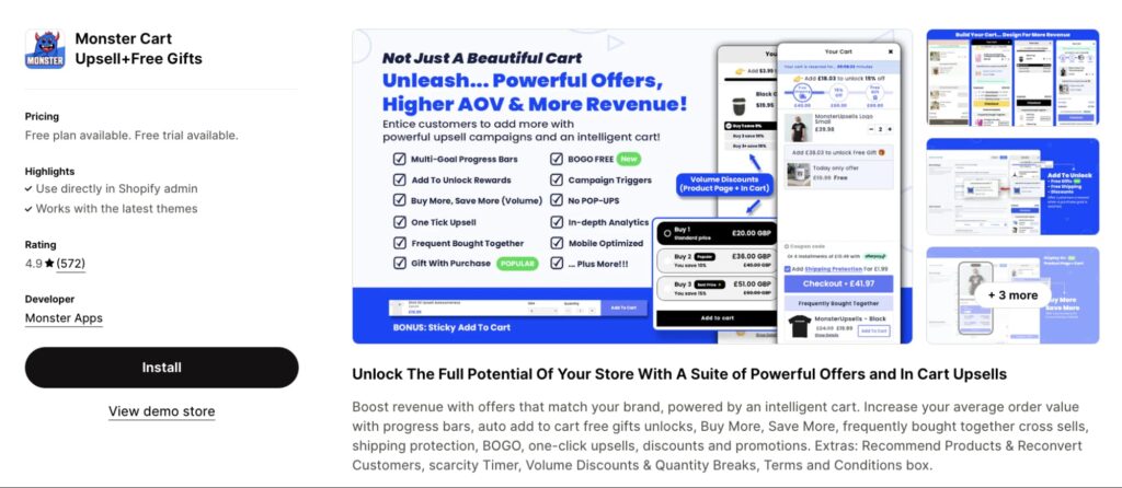 Monster Cart maximizes your store's potential with powerful offers