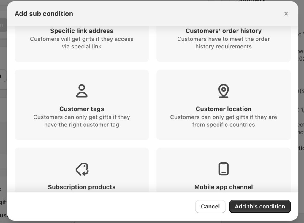 Set sub-conditions