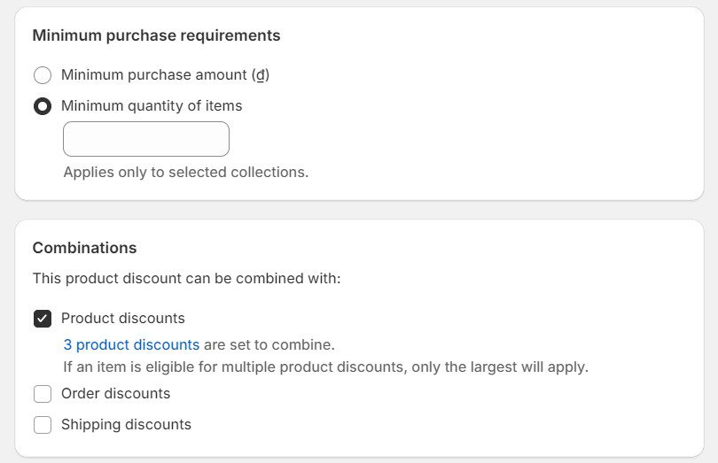 Set discount combinations