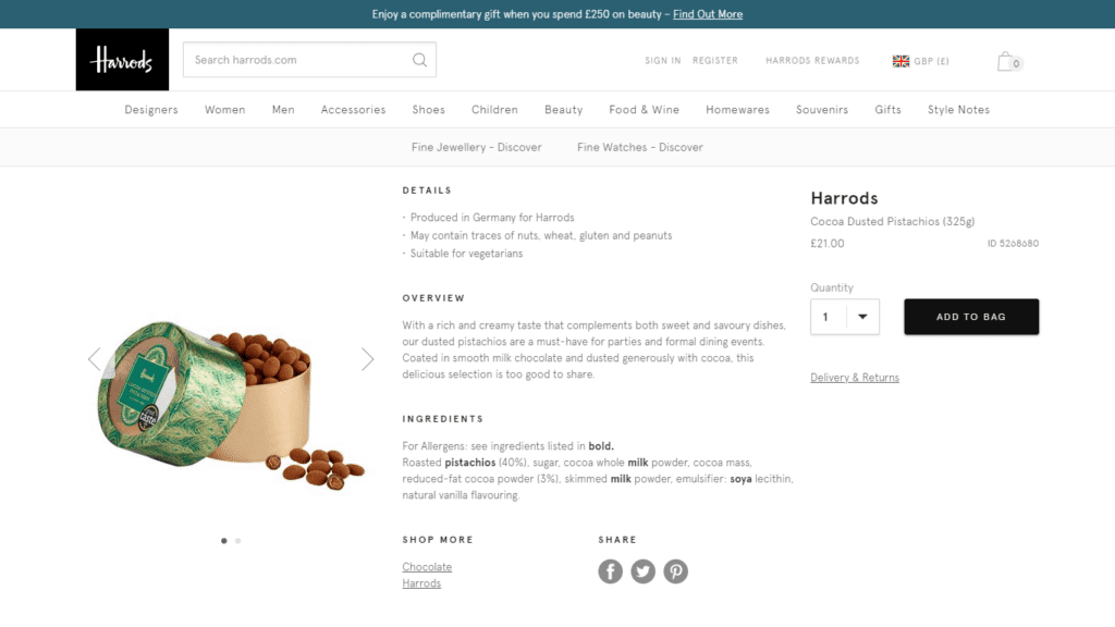 Product descriptions and visuals