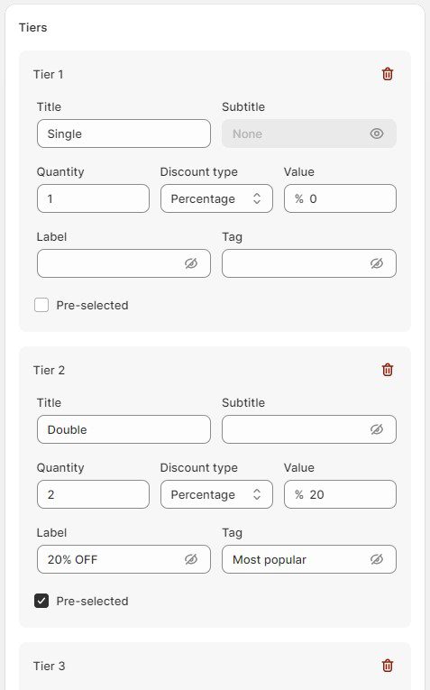 Set up tiers