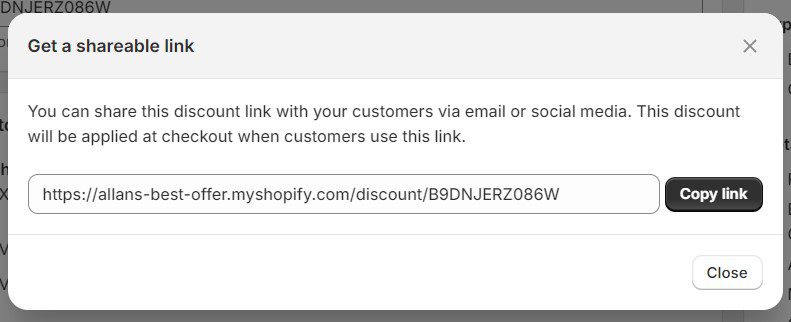 Shopify Shareable link can be used to automatically apply a discount code at checkout