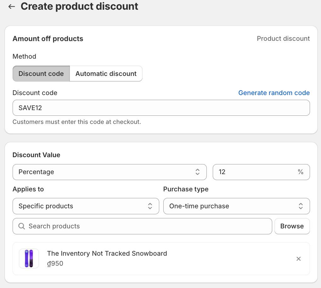 Create a Shopify discount code for abandoned cart user