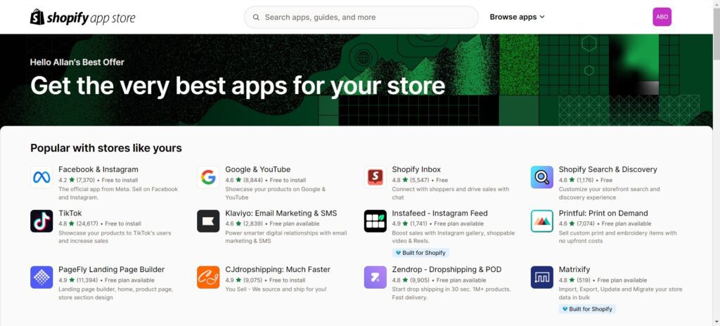 Shopify app store