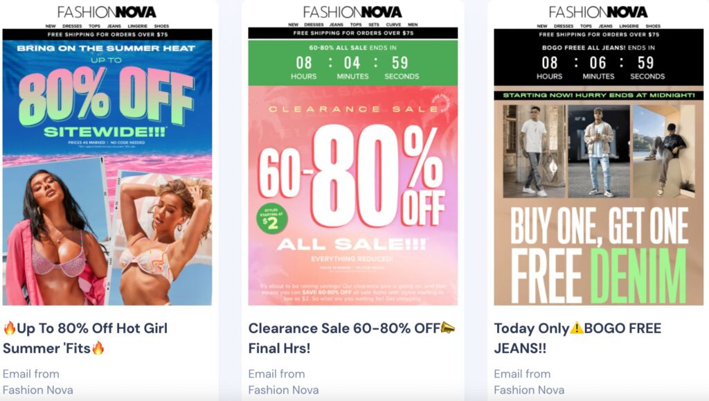 Fashion Nova email marketing example