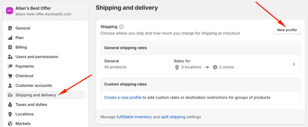 Create a new "Shipping Profile"