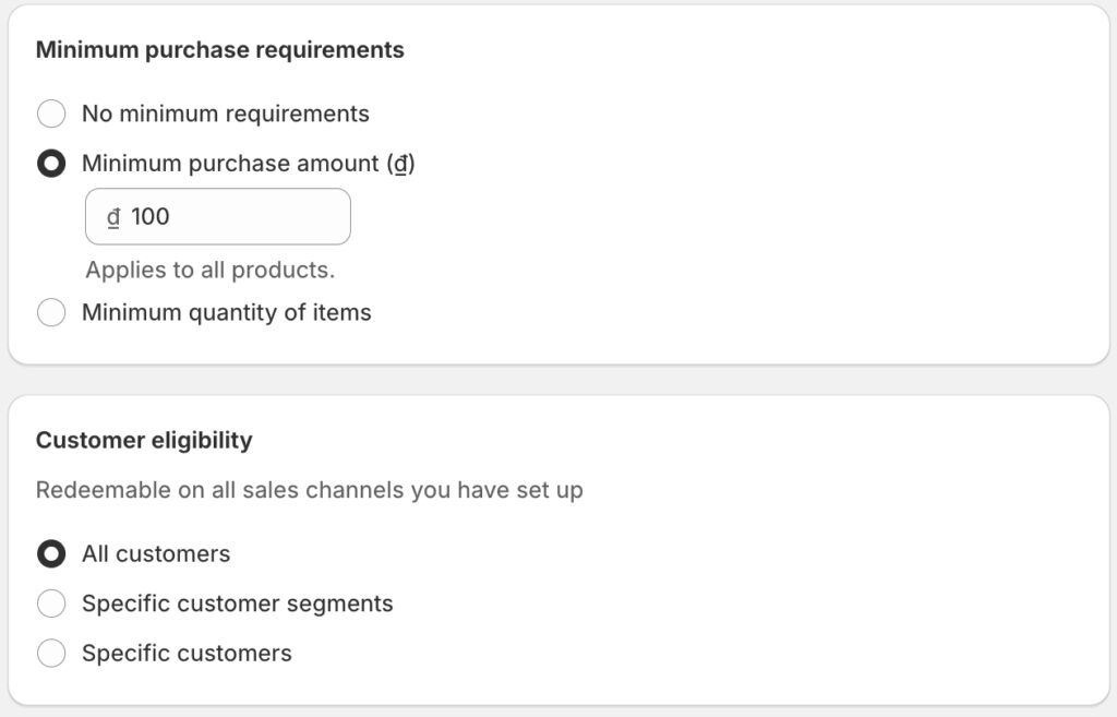 Set order conditions