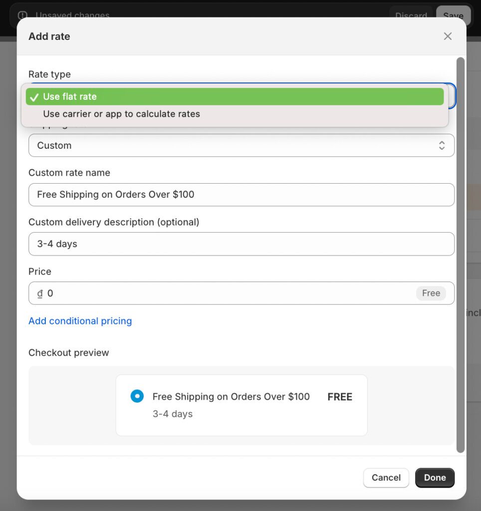 Set up Shipping Rate