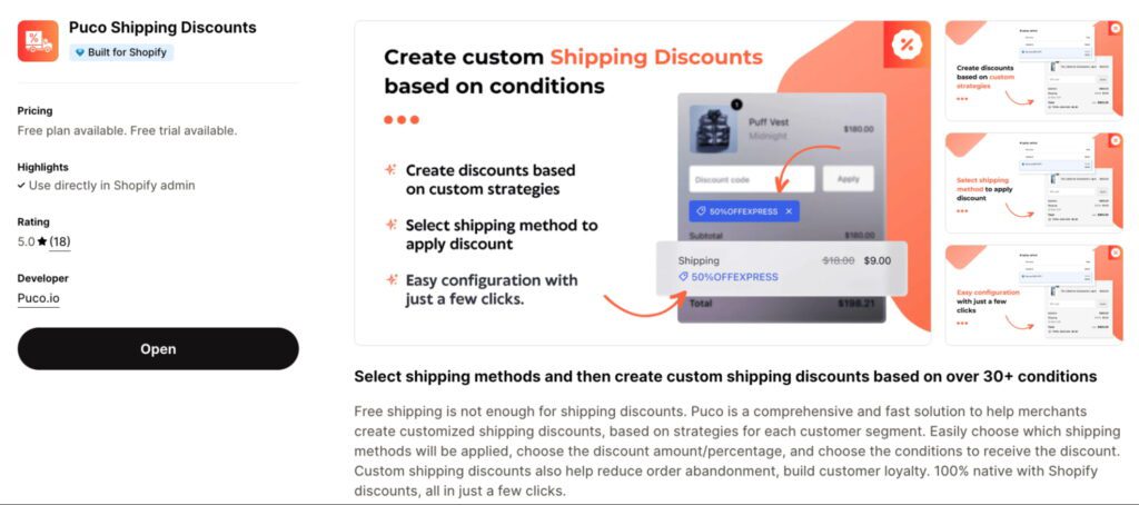 Puco Shipping Discounts Shopify app