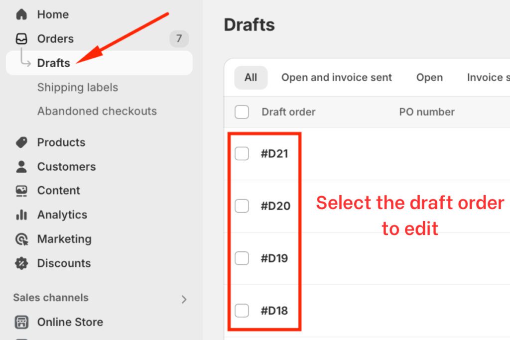 Select or create a new draft order