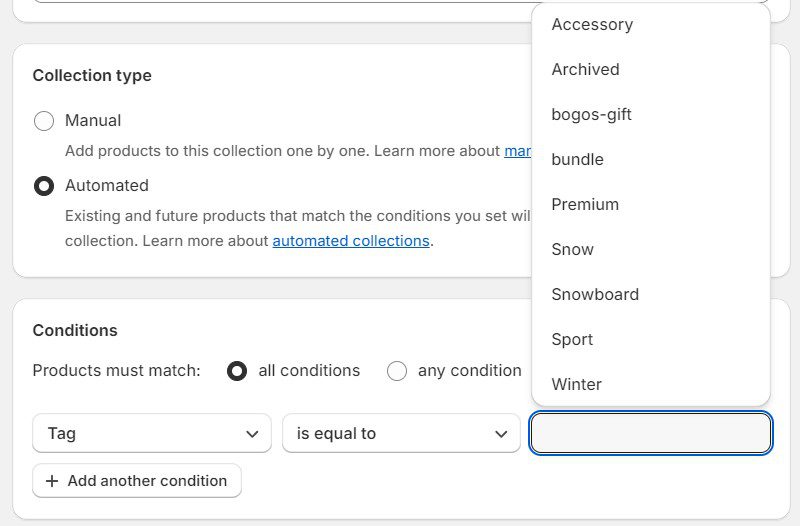Automatically add products to collection with tags
