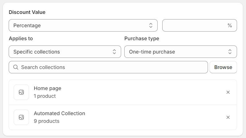 Choose all collections and products to which you want to apply the discount.