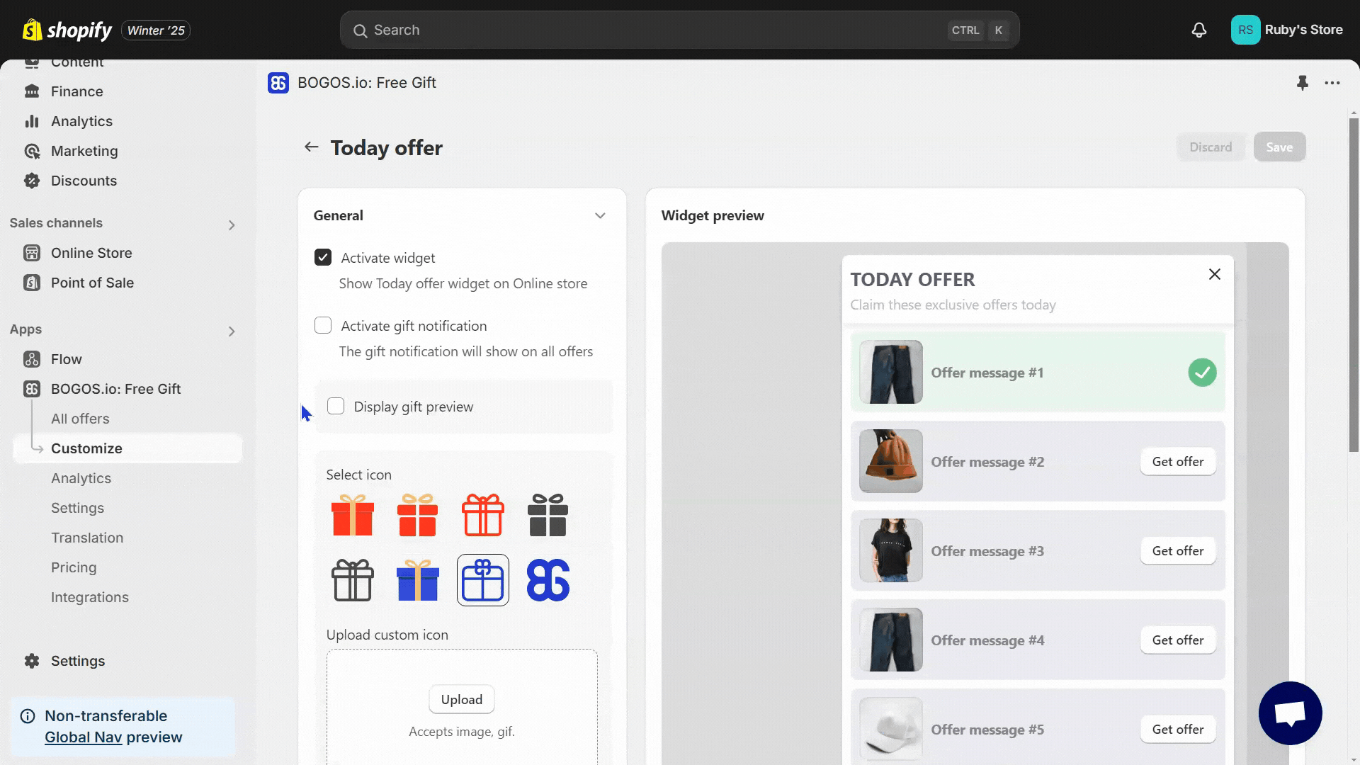 decide how many gifts to display on the today offers widget by BOGOS