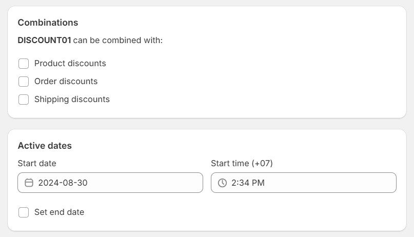 Discount combination and active dates