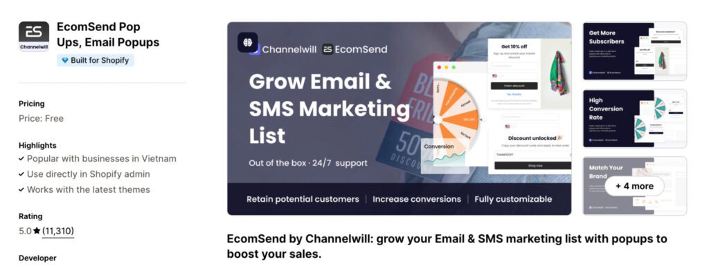 EcomSend Pop Ups, Email Popups