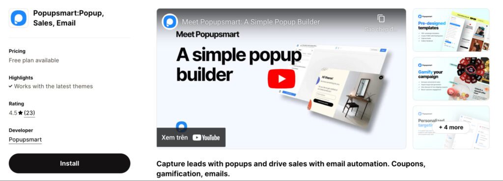 Popupsmart Shopify app
