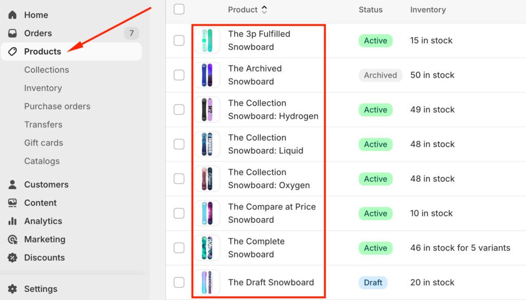 Navigate to "Products" tab and select a product to discount
