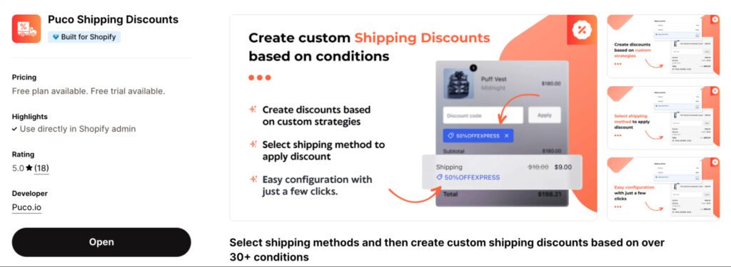 Puco Shipping Discounts Shopify app
